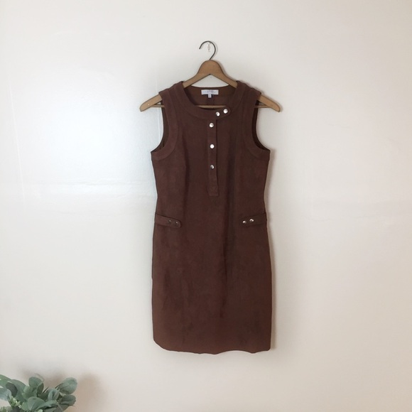 [1.State] Brown Faux Suede Henley Sleeveless Dress - Picture 2 of 12